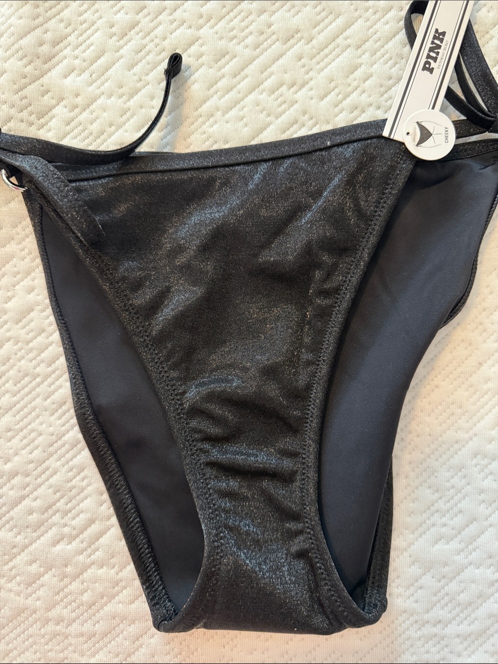 PINK Victoria's Secret Black Shimmery Bikini Bottom M Cheeky NWT